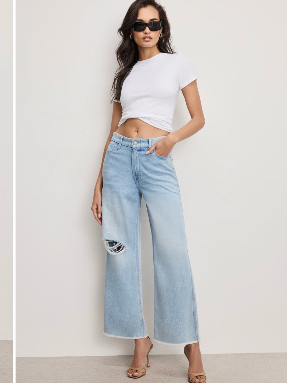 Light Blue Wide Leg Distressed Jeans for Women